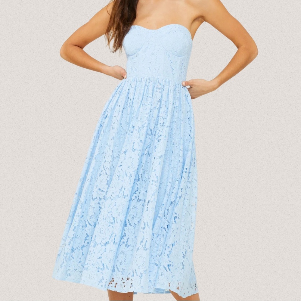 Altar’d State Elegant Blue Lace Strapless Dress